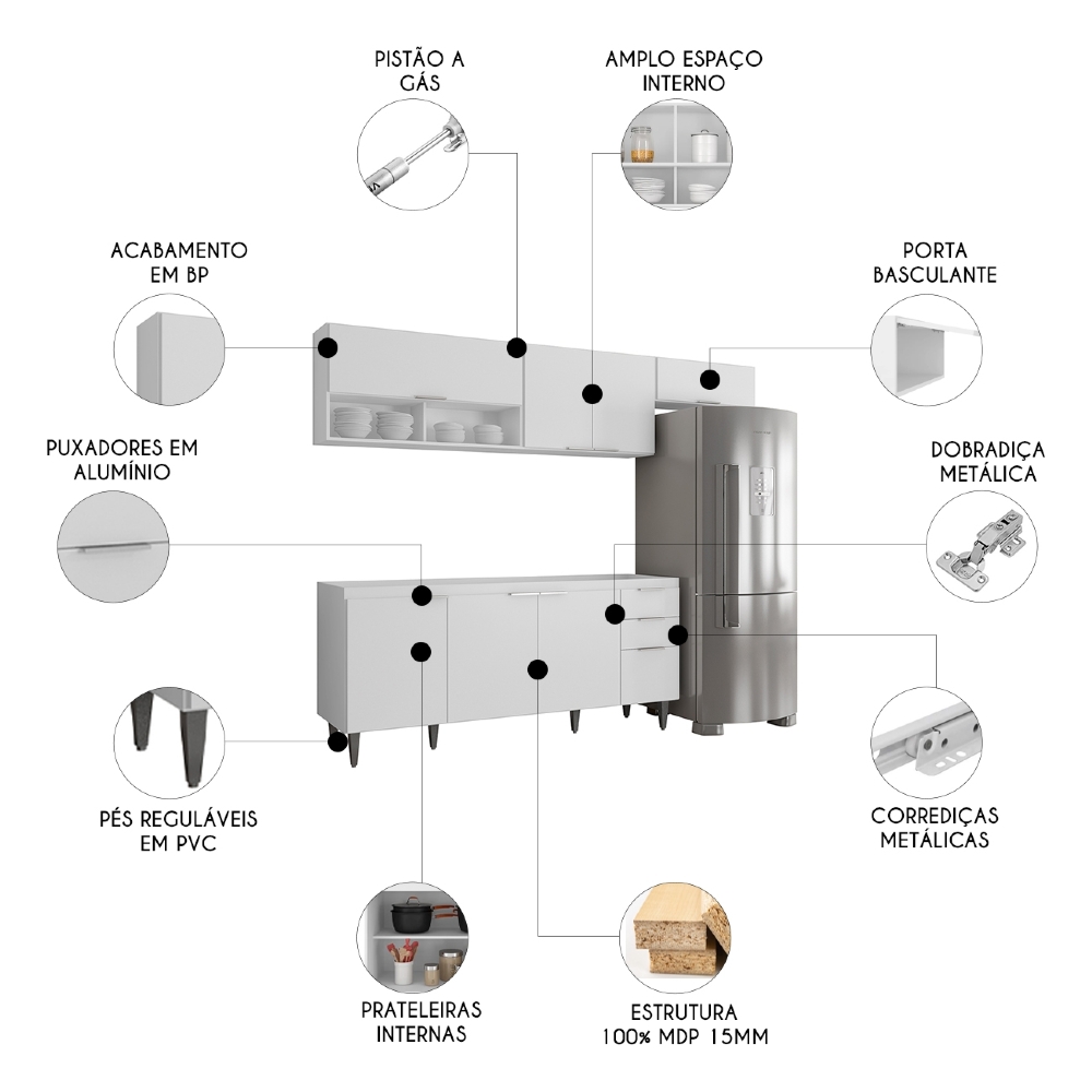 Armário de Cozinha CP03 Para Pia 180cm Pérola Z34 Branco    - Mpozenato