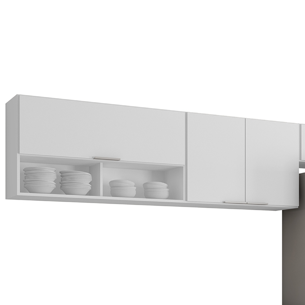 Armário de Cozinha Com Tampo CP03 250cm Pérola Branco Z34     - Mpozenato