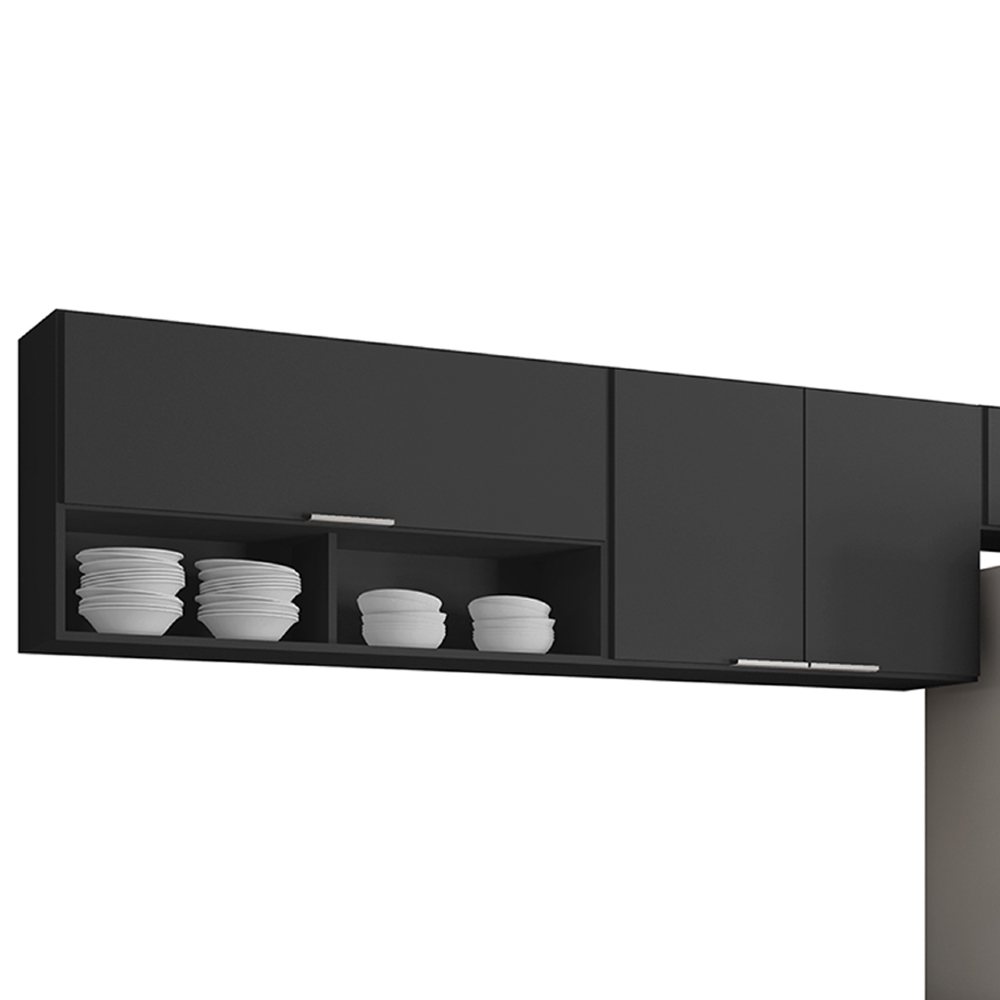 Armário de Cozinha Com Tampo CP03 250cm Pérola Preto Z34      - Mpozenato