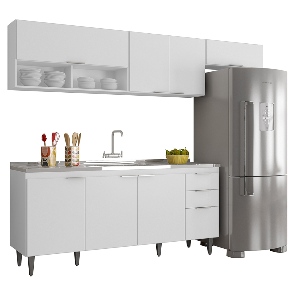 Armário de Cozinha CP03 Com Pia 180cm Pérola Z34 Branco     - Mpozenato