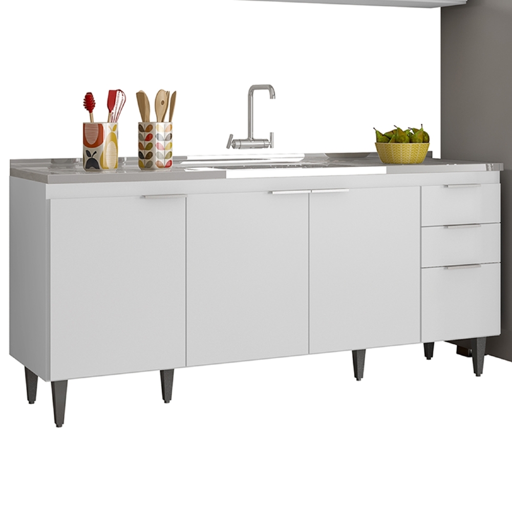 Armário de Cozinha CP03 Com Pia 180cm Pérola Z34 Branco     - Mpozenato