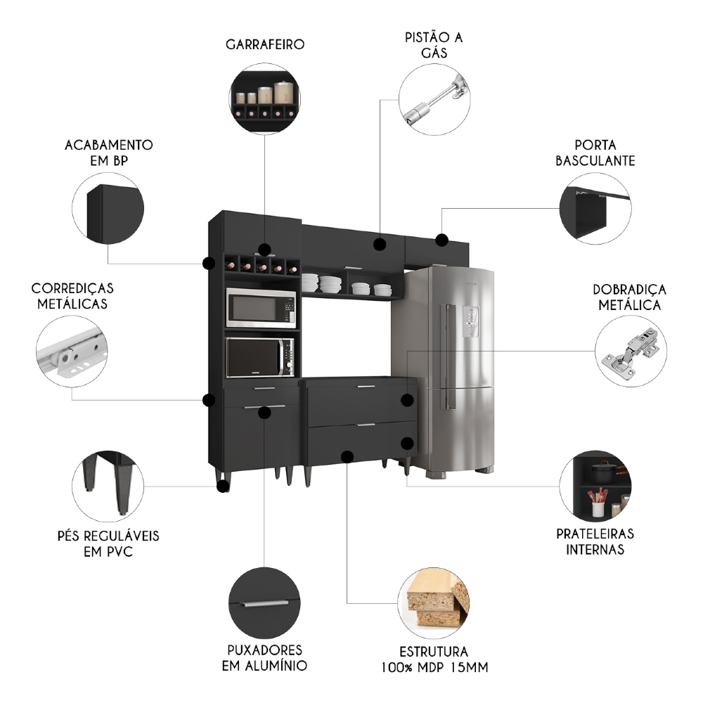 Armário de Cozinha CP04 Para Pia 100cm Pérola Z34 Preto     - Mpozenato