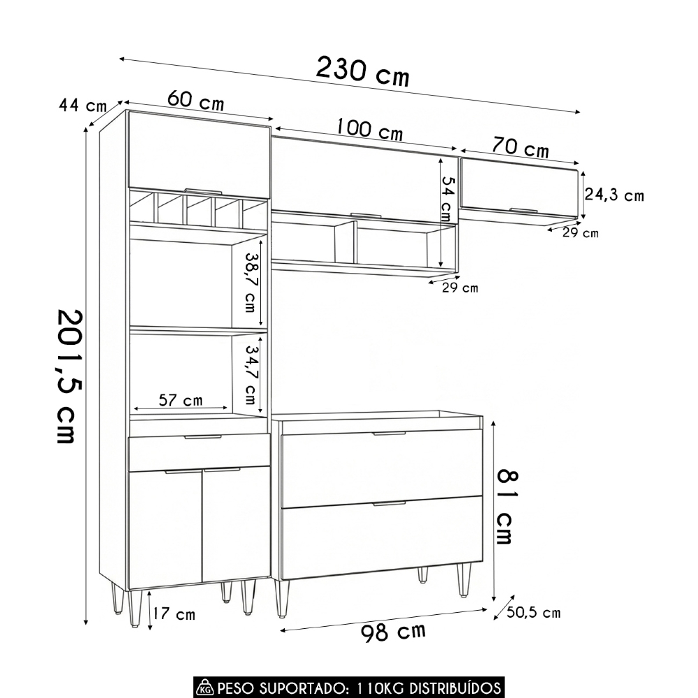 Armário de Cozinha CP04 Para Pia 100cm Pérola Z34 Preto     - Mpozenato