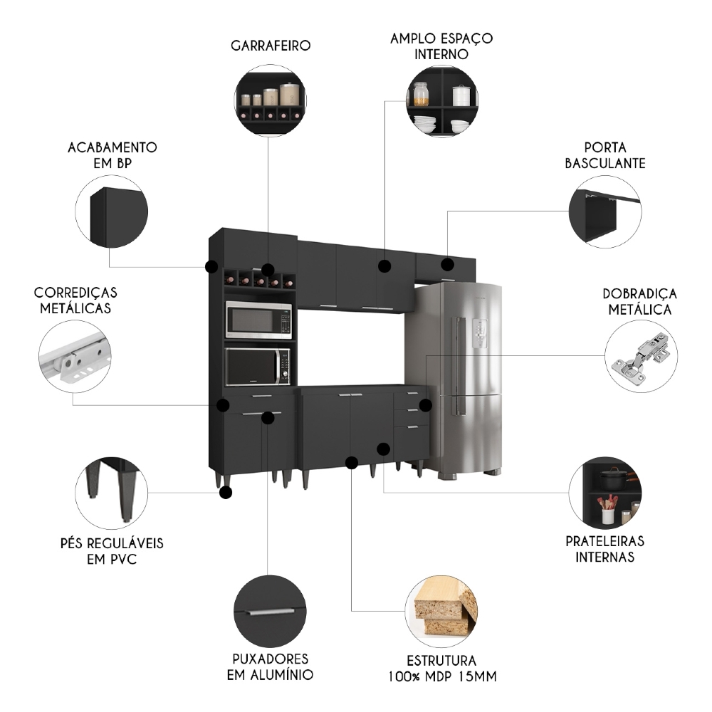 Armário de Cozinha CP04 Para Pia 120cm Pérola Z34 Preto     - Mpozenato