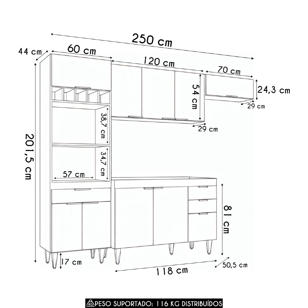 Armário de Cozinha CP04 Para Pia 120cm Pérola Z34 Preto     - Mpozenato