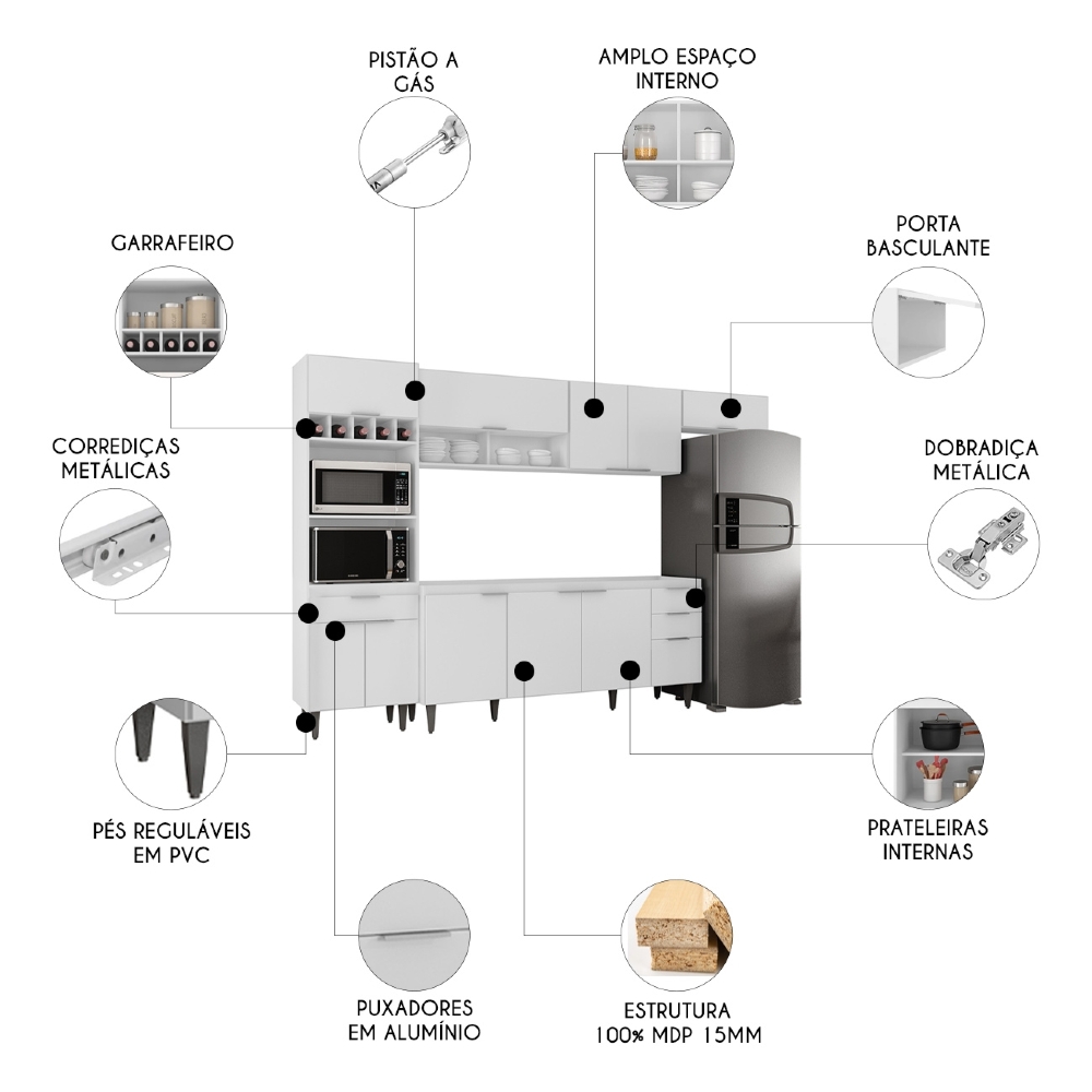 Armário de Cozinha CP04 Para Pia 180cm Pérola Z34 Branco    - Mpozenato