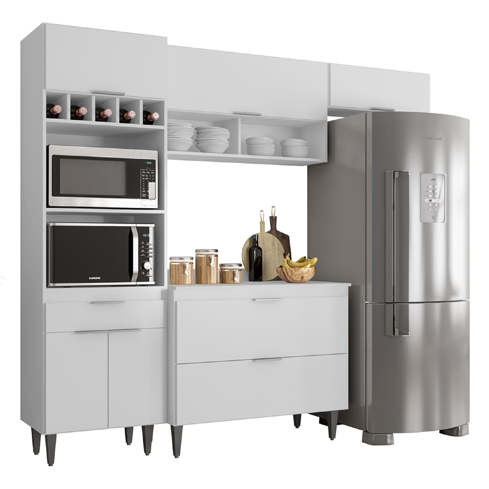 Armário de Cozinha Com Tampo CP04 230cm Pérola Branco Z34     - Mpozenato