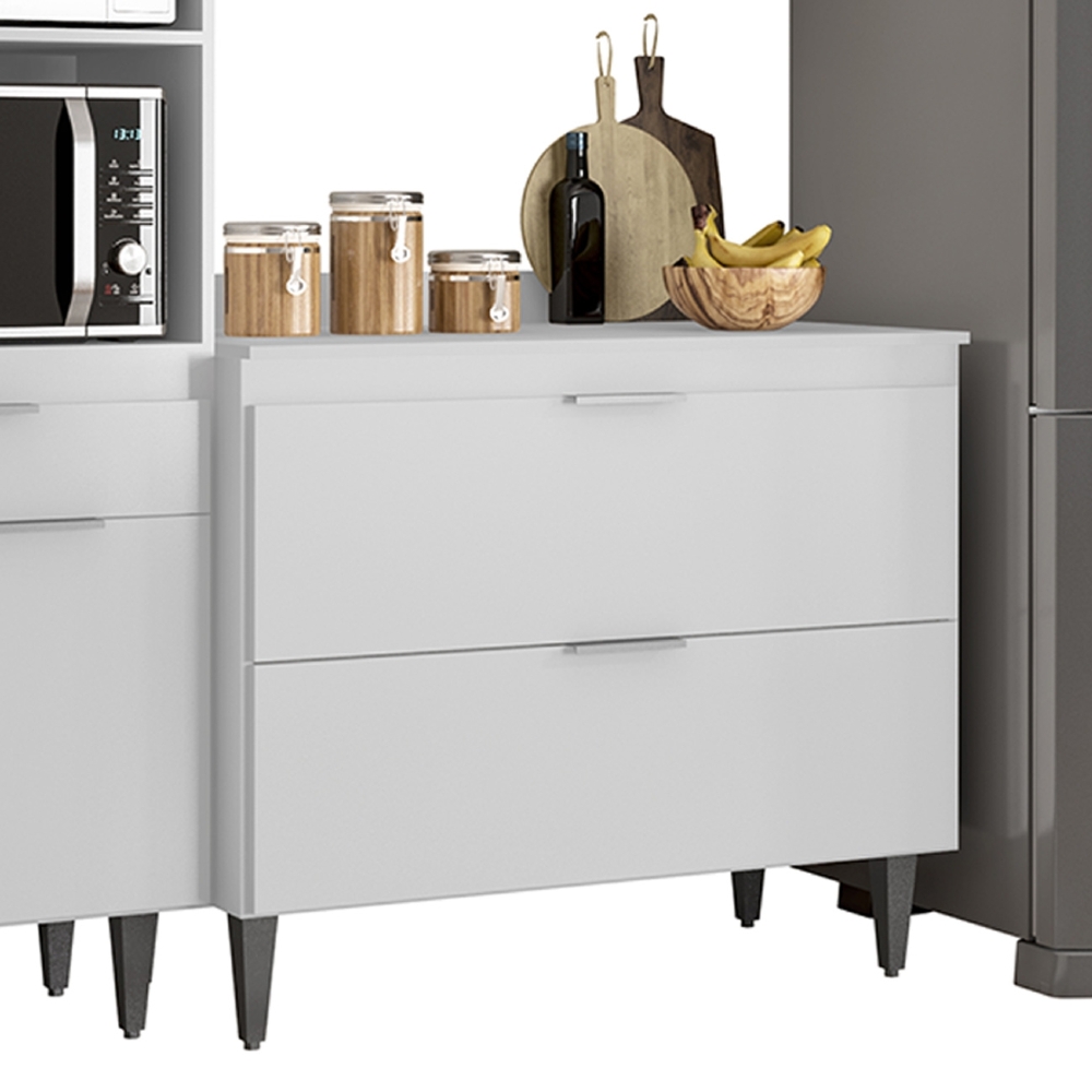 Armário de Cozinha Com Tampo CP04 230cm Pérola Branco Z34     - Mpozenato