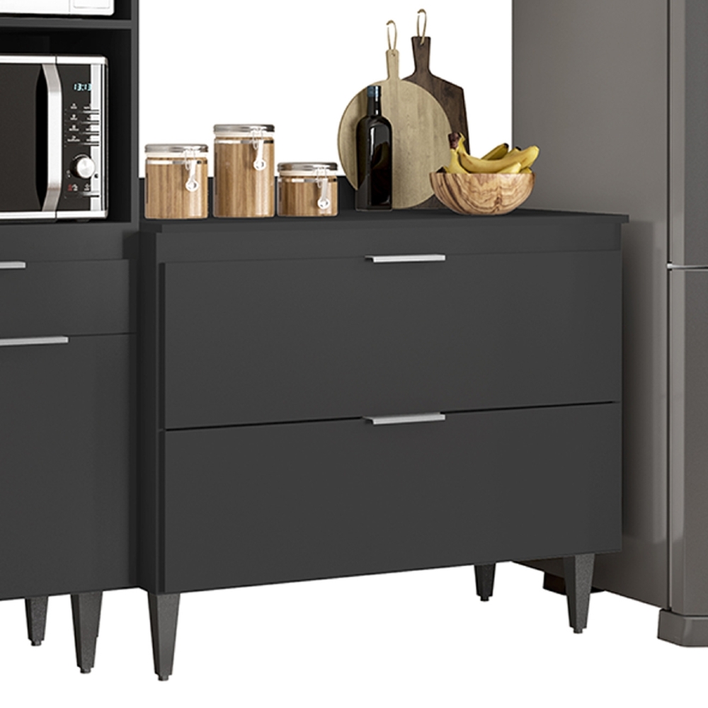 Armário de Cozinha Com Tampo CP04 230cm Pérola Preto Z34      - Mpozenato