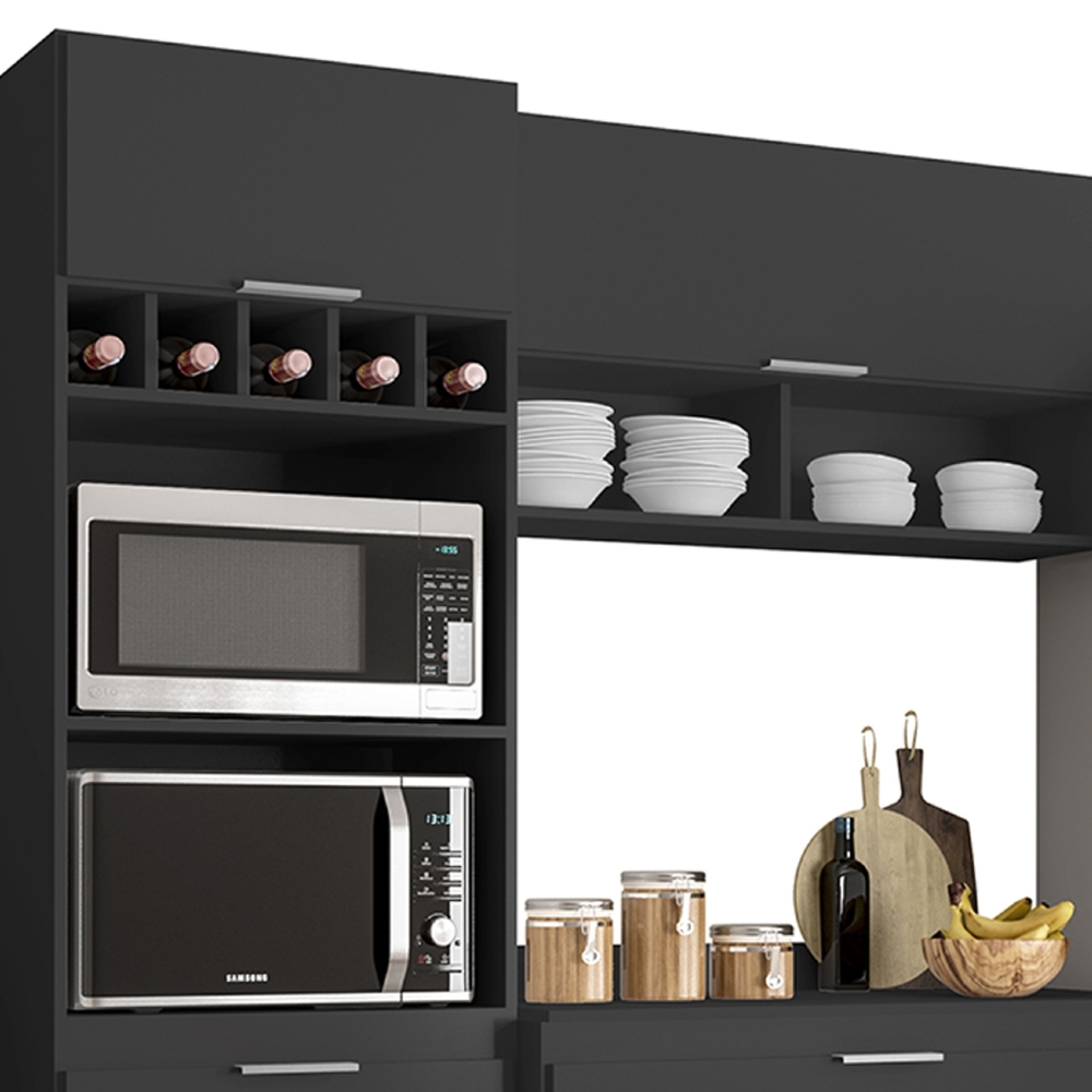 Armário de Cozinha Com Tampo CP04 230cm Pérola Preto Z34      - Mpozenato