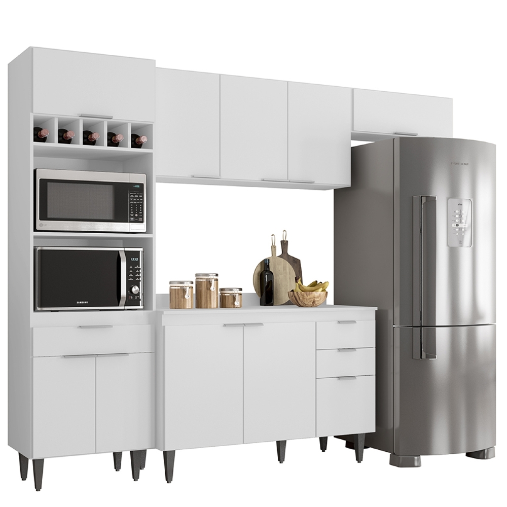 Armário de Cozinha Com Tampo CP04 250cm Pérola Branco Z34     - Mpozenato