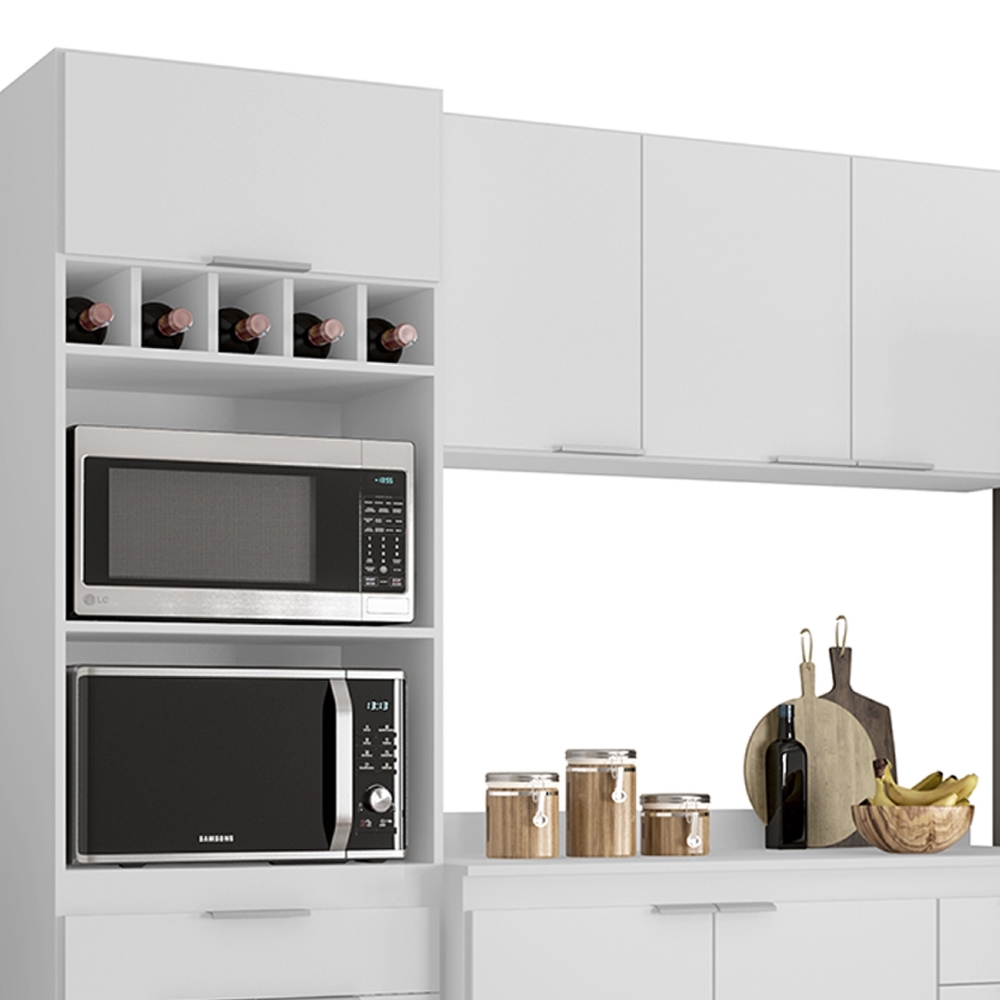 Armário de Cozinha Com Tampo CP04 250cm Pérola Branco Z34     - Mpozenato