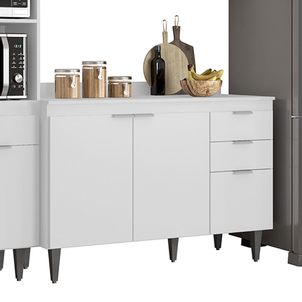 Armário de Cozinha Com Tampo CP04 250cm Pérola Branco Z34     - Mpozenato