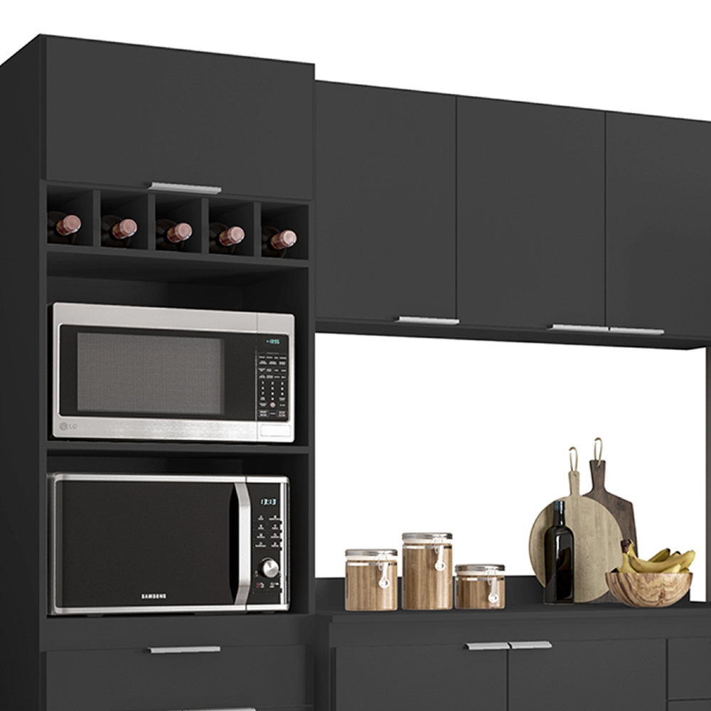 Armário de Cozinha Com Tampo CP04 250cm Pérola Preto Z34      - Mpozenato