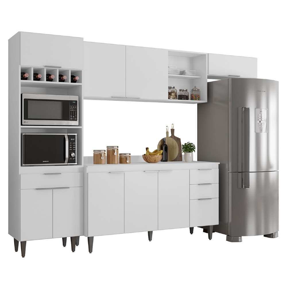 Armário de Cozinha Com Tampo CP04 280cm Pérola Branco Z34     - Mpozenato