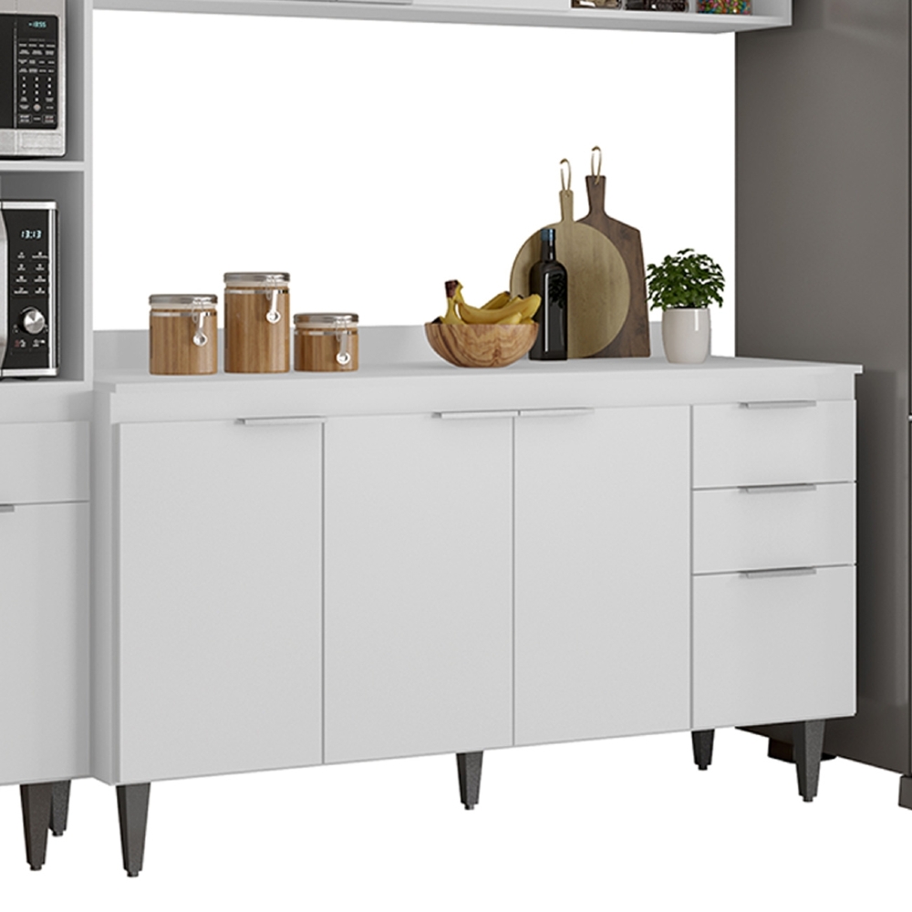 Armário de Cozinha Com Tampo CP04 280cm Pérola Branco Z34     - Mpozenato