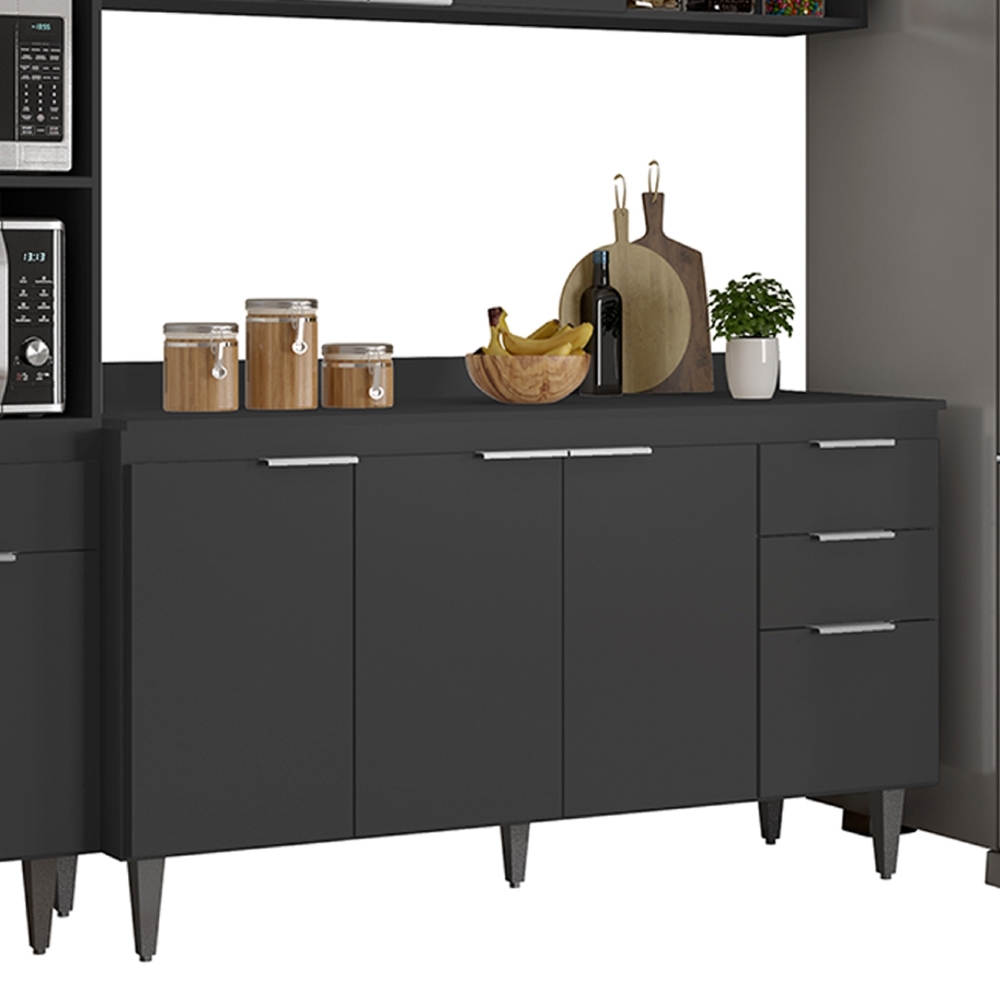 Armário de Cozinha Com Tampo CP04 280cm Pérola Preto Z34      - Mpozenato