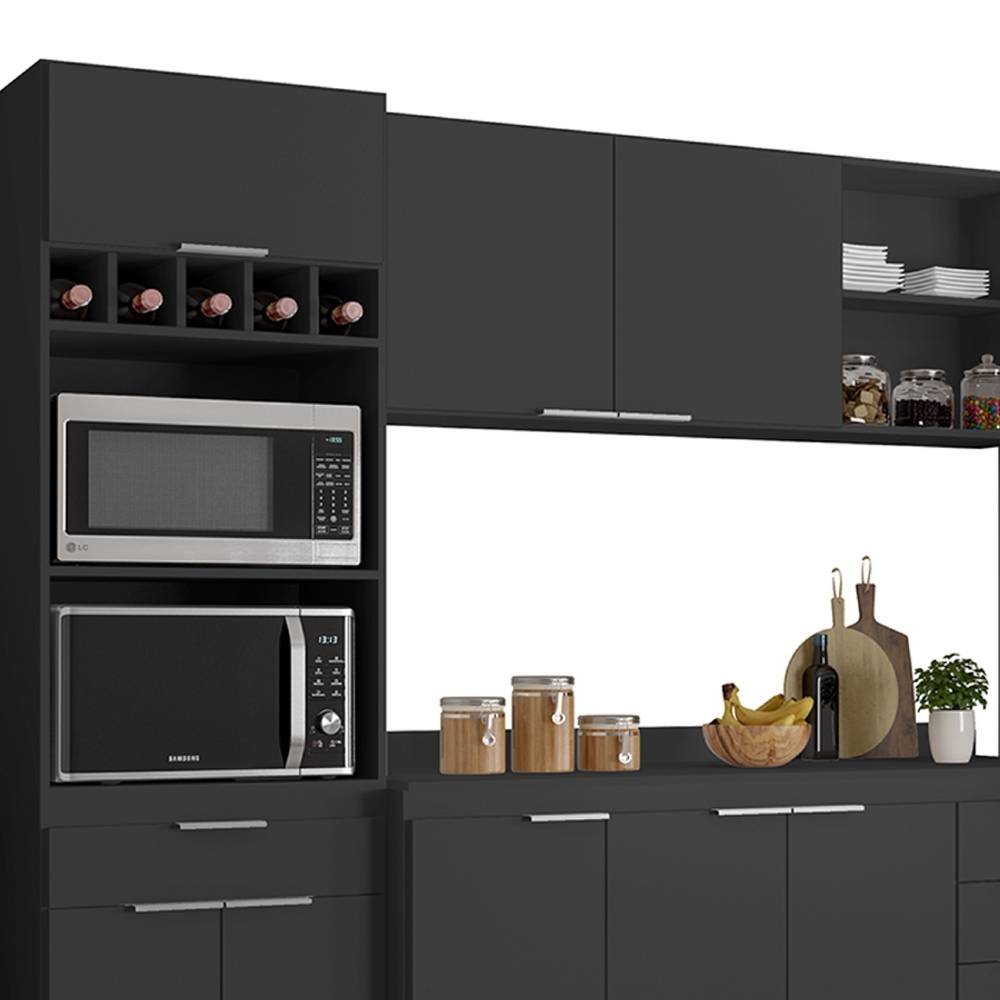 Armário de Cozinha Com Tampo CP04 280cm Pérola Preto Z34      - Mpozenato