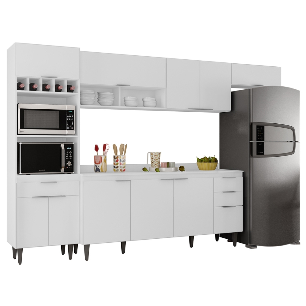 Armário de Cozinha Com Tampo CP04 310cm Pérola Branco Z34     - Mpozenato