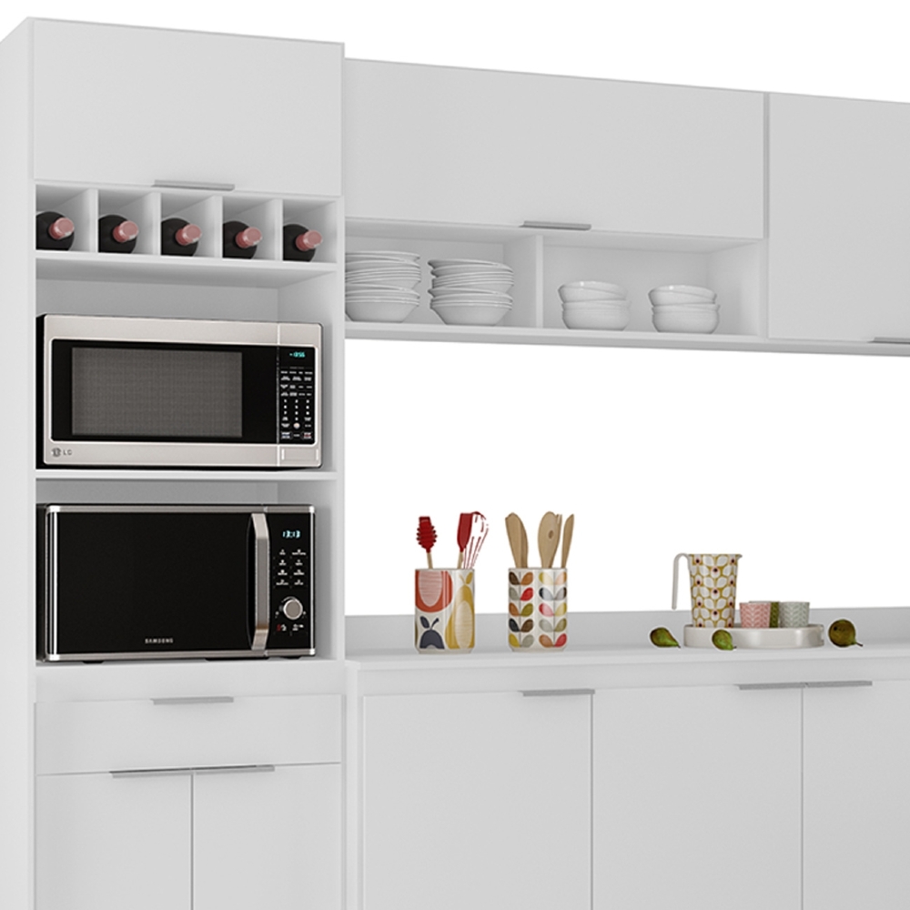 Armário de Cozinha Com Tampo CP04 310cm Pérola Branco Z34     - Mpozenato