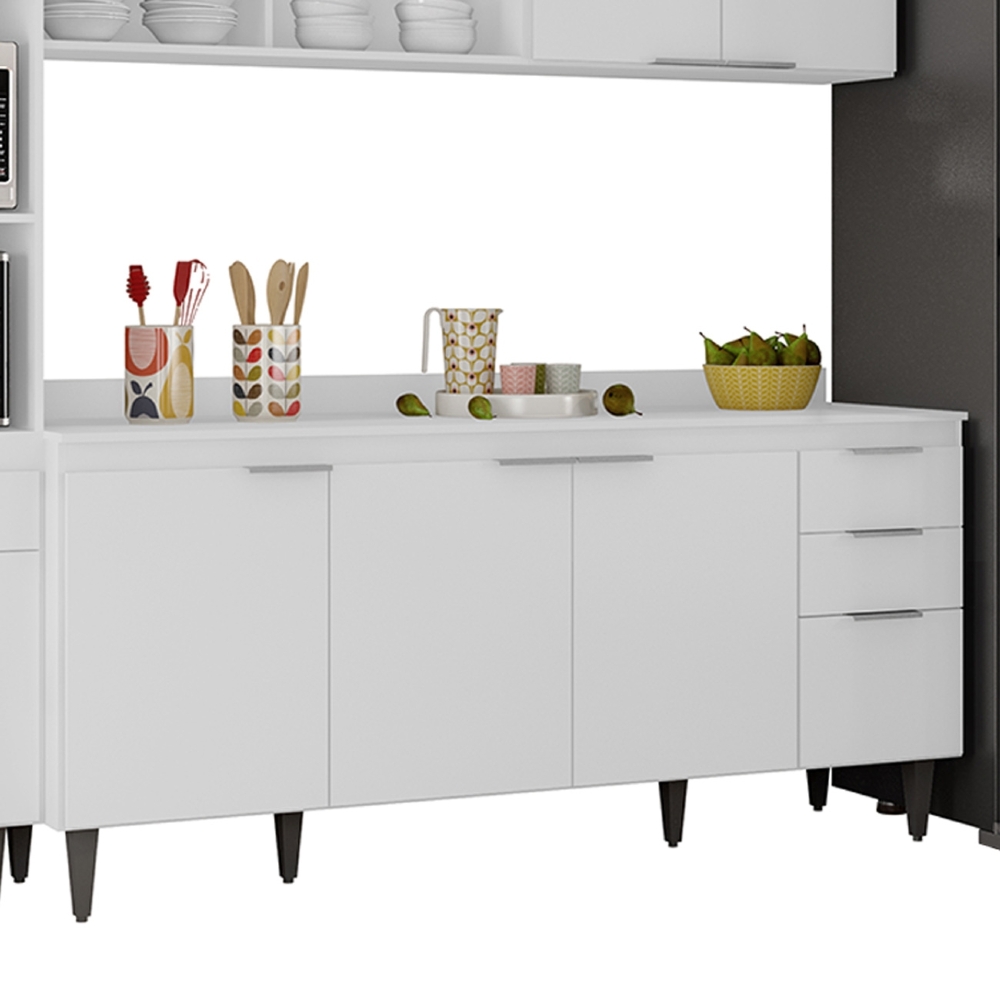 Armário de Cozinha Com Tampo CP04 310cm Pérola Branco Z34     - Mpozenato