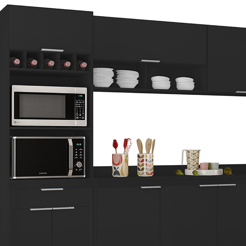 Armário de Cozinha Com Tampo CP04 310cm Pérola Preto Z34      - Mpozenato