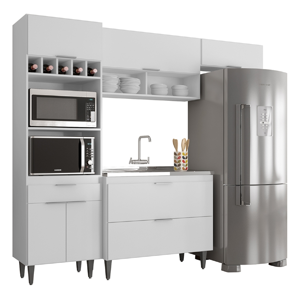 Armário de Cozinha CP04 Com Pia 100cm Pérola Z34 Branco     - Mpozenato