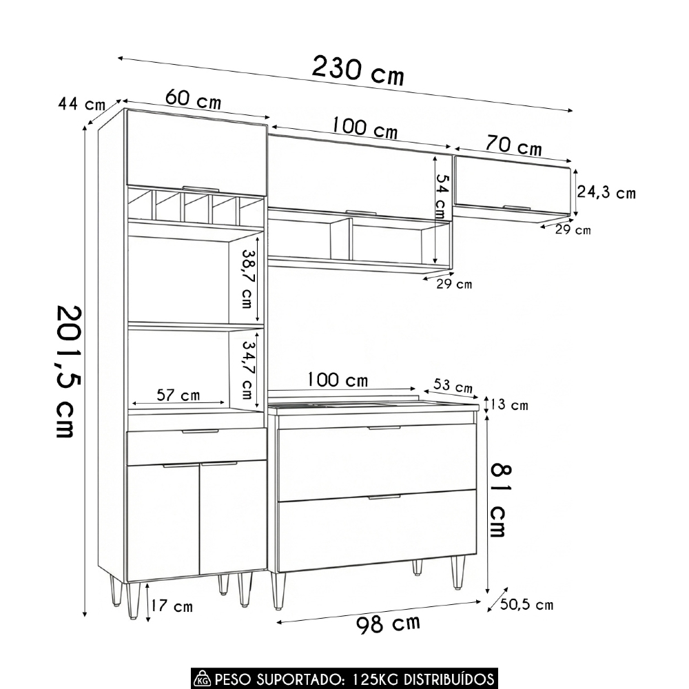 Armário de Cozinha CP04 Com Pia 100cm Pérola Z34 Branco     - Mpozenato