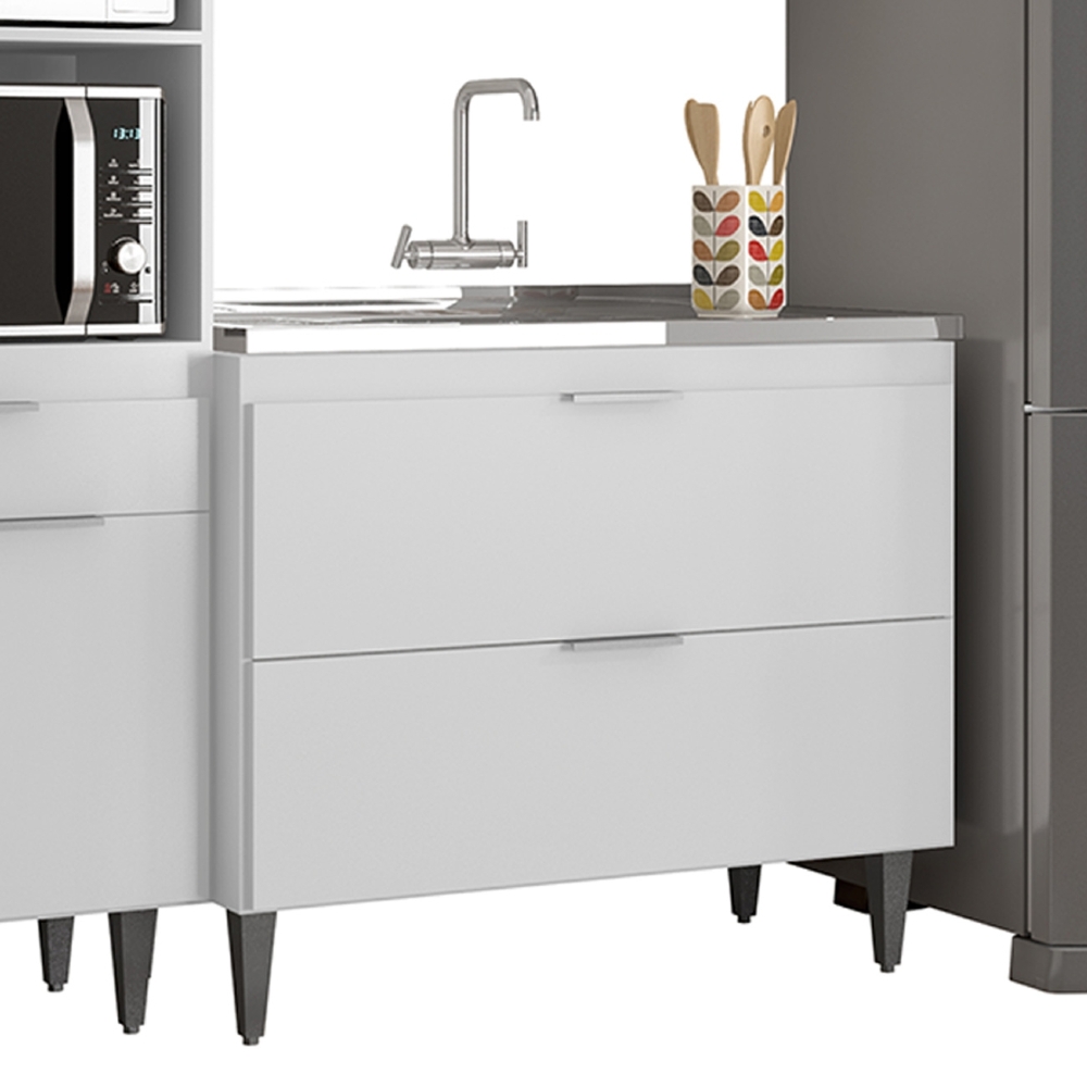 Armário de Cozinha CP04 Com Pia 100cm Pérola Z34 Branco     - Mpozenato