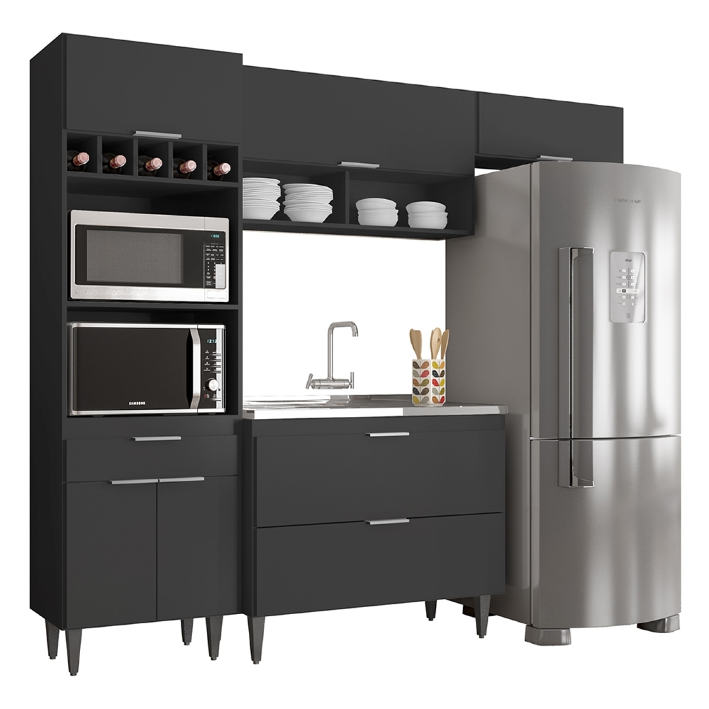 Armário de Cozinha CP04 Com Pia 100cm Pérola Z34 Preto      - Mpozenato