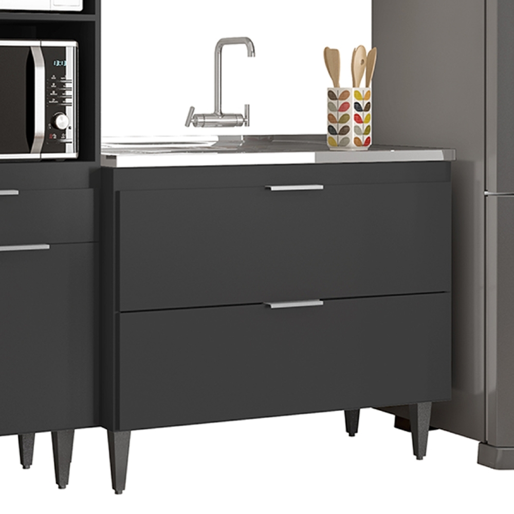 Armário de Cozinha CP04 Com Pia 100cm Pérola Z34 Preto      - Mpozenato