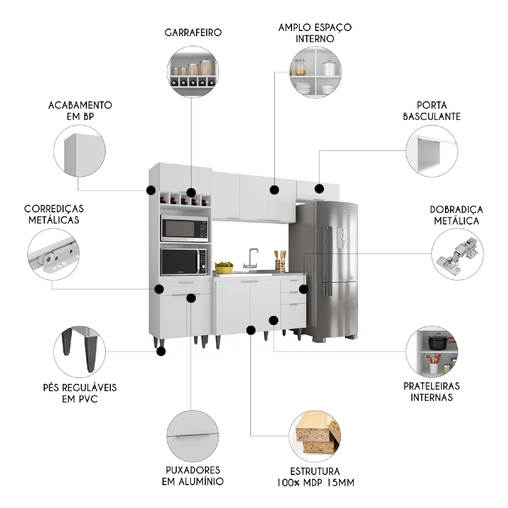 Armário de Cozinha CP04 Com Pia 120cm Pérola Z34 Branco     - Mpozenato