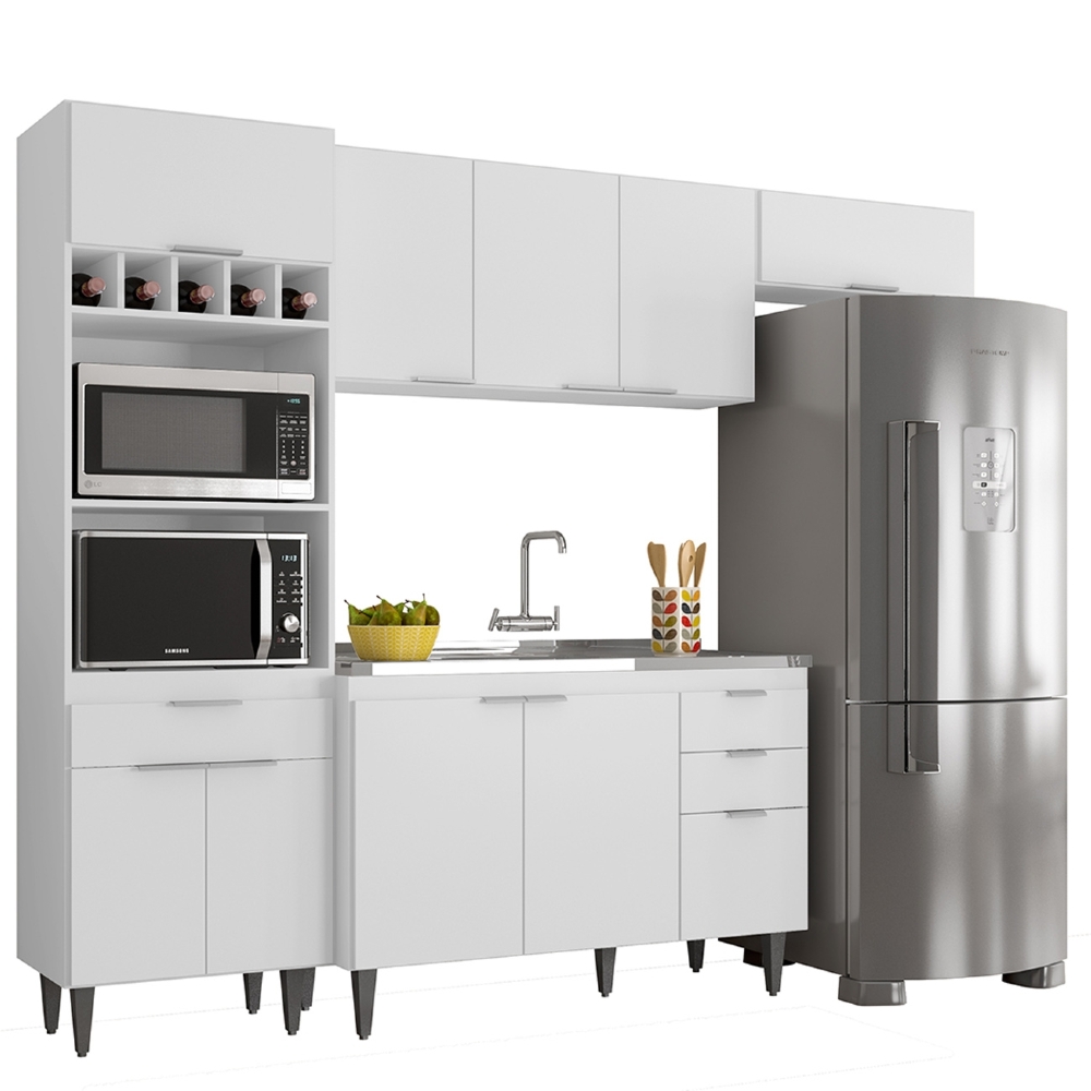 Armário de Cozinha CP04 Com Pia 120cm Pérola Z34 Branco     - Mpozenato