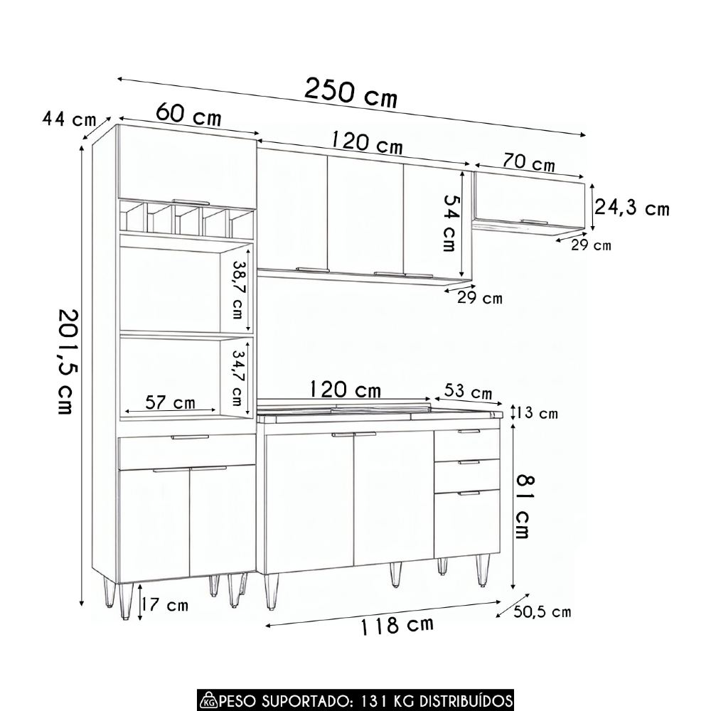Armário de Cozinha CP04 Com Pia 120cm Pérola Z34 Branco     - Mpozenato