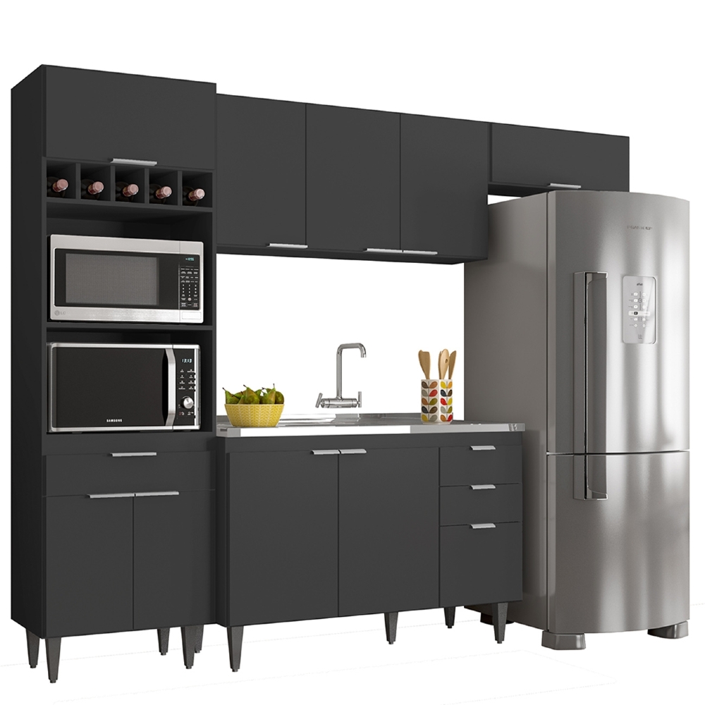 Armário de Cozinha CP04 Com Pia 120cm Pérola Z34 Preto      - Mpozenato