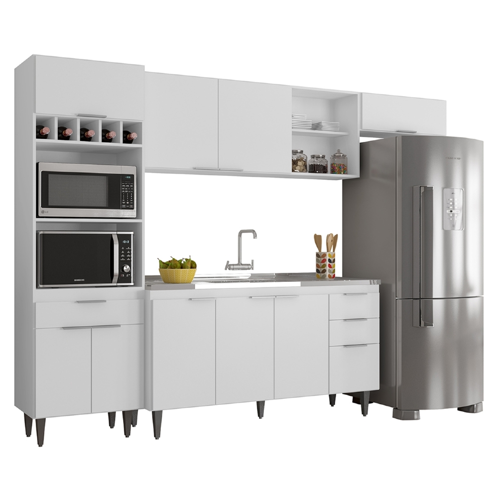 Armário de Cozinha CP04 Com Pia 150cm Pérola Z34 Branco     - Mpozenato