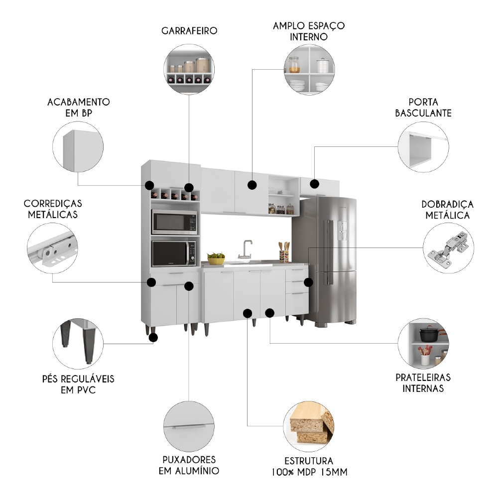 Armário de Cozinha CP04 Com Pia 150cm Pérola Z34 Branco     - Mpozenato