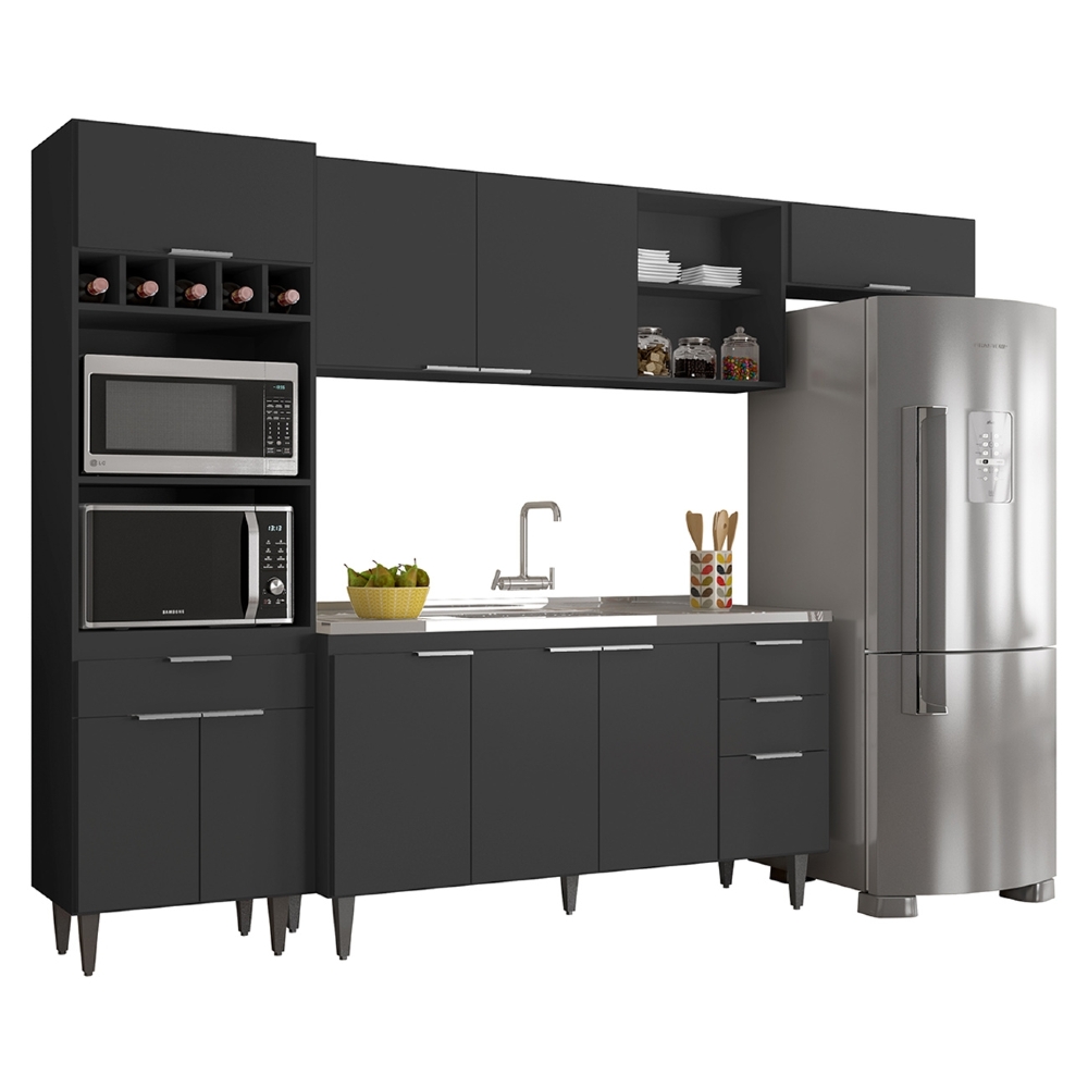 Armário de Cozinha CP04 Com Pia 150cm Pérola Z34 Preto      - Mpozenato