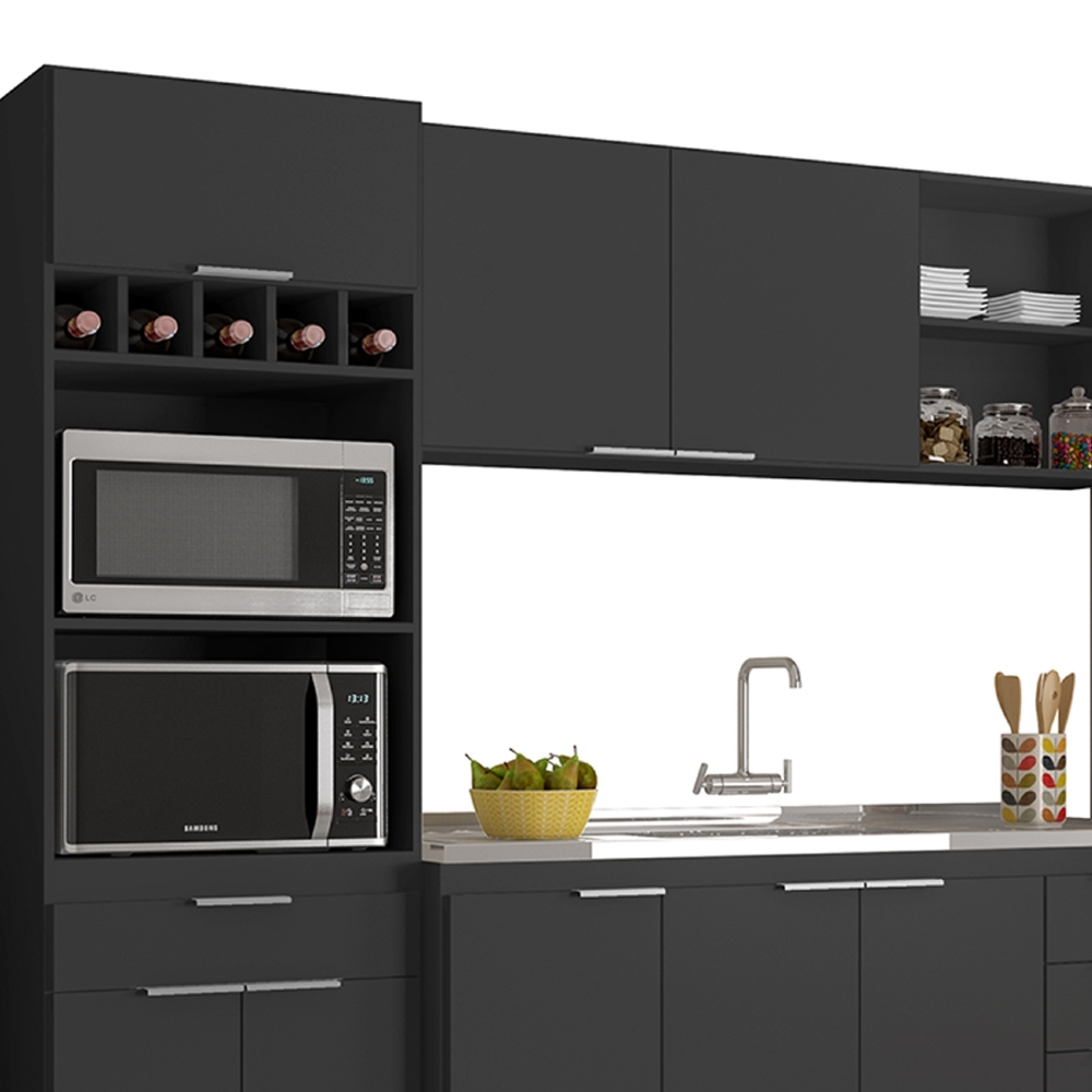 Armário de Cozinha CP04 Com Pia 150cm Pérola Z34 Preto      - Mpozenato