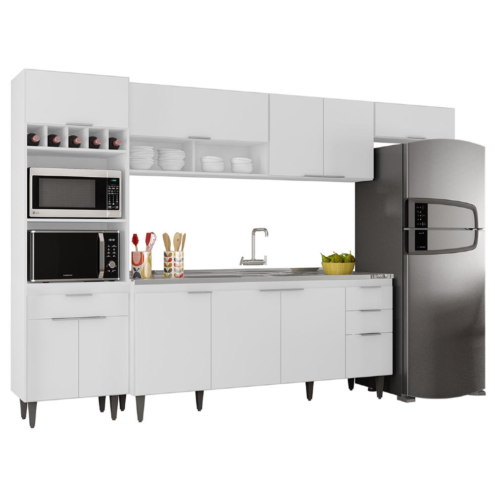 Armário de Cozinha CP04 Com Pia 180cm Pérola Z34 Branco     - Mpozenato