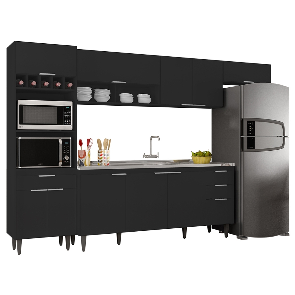 Armário de Cozinha CP04 Com Pia 180cm Pérola Z34 Preto      - Mpozenato