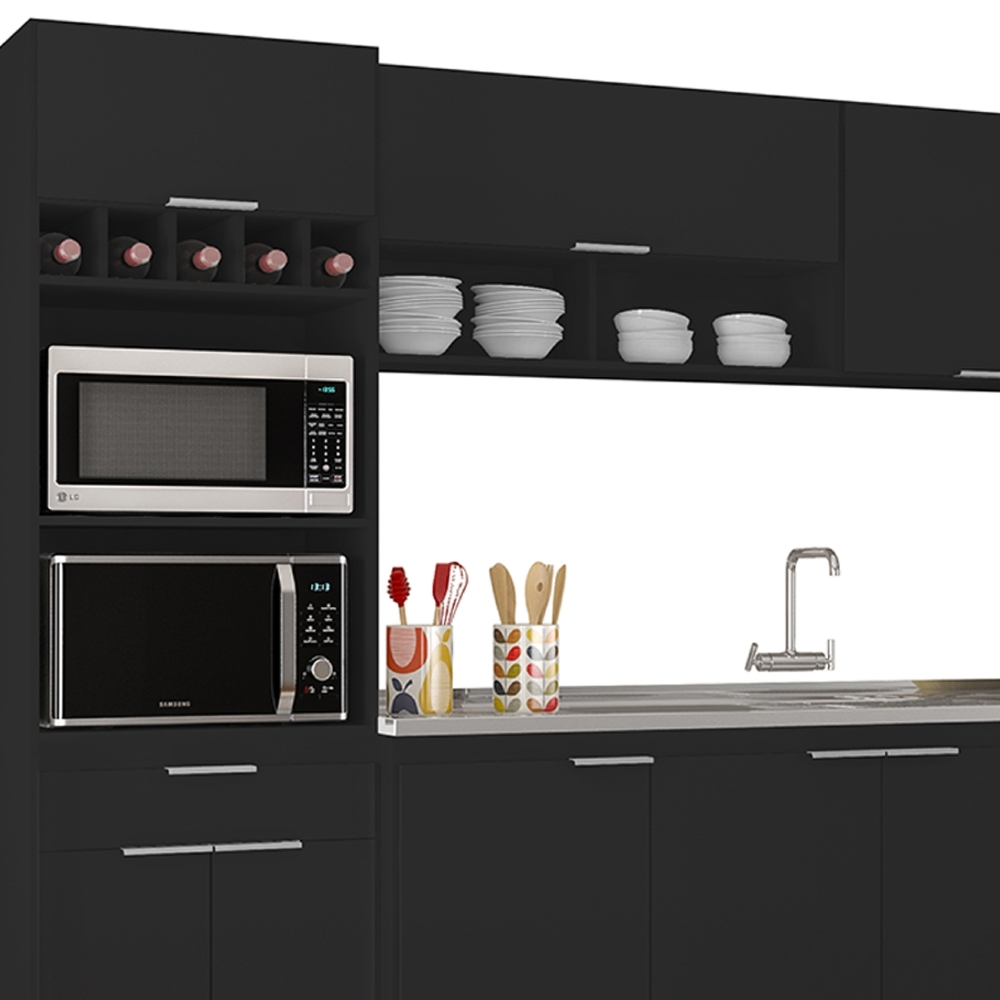 Armário de Cozinha CP04 Com Pia 180cm Pérola Z34 Preto      - Mpozenato