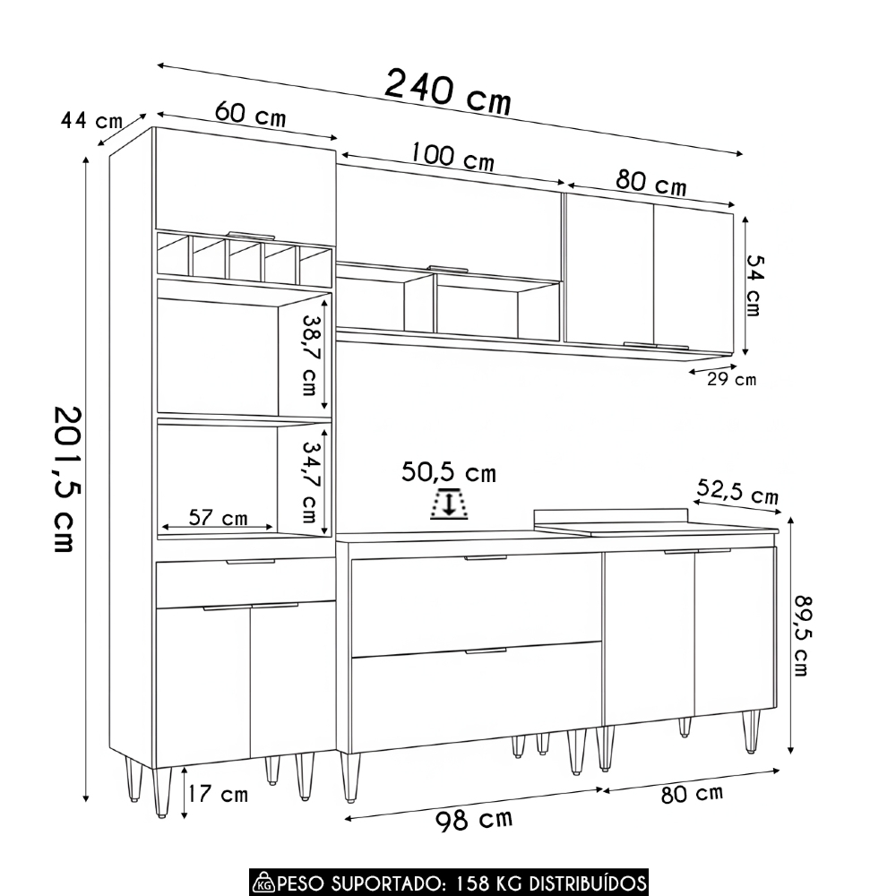 Armário de Cozinha CP05 Para Pia 100cm Pérola Z34 Branco    - Mpozenato