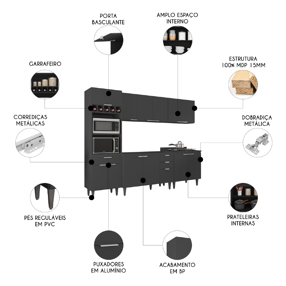 Armário de Cozinha CP05 Para Pia 120cm Pérola Z34 Preto     - Mpozenato