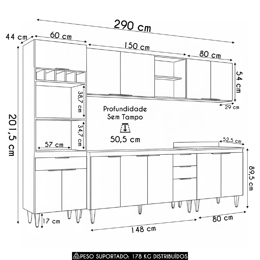 Armário de Cozinha CP05 Para Pia 150cm Pérola Z34 Branco    - Mpozenato