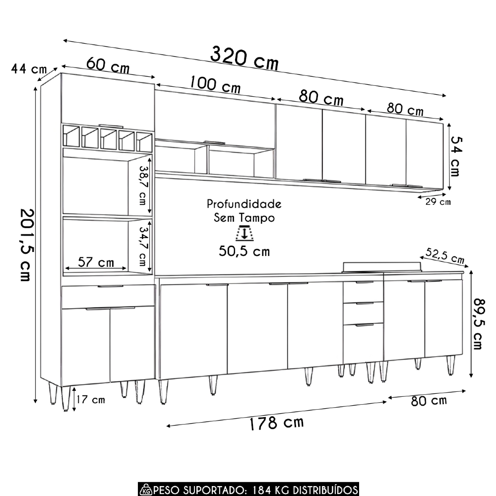 Armário de Cozinha CP05 Para Pia 180cm Pérola Z34 Branco    - Mpozenato