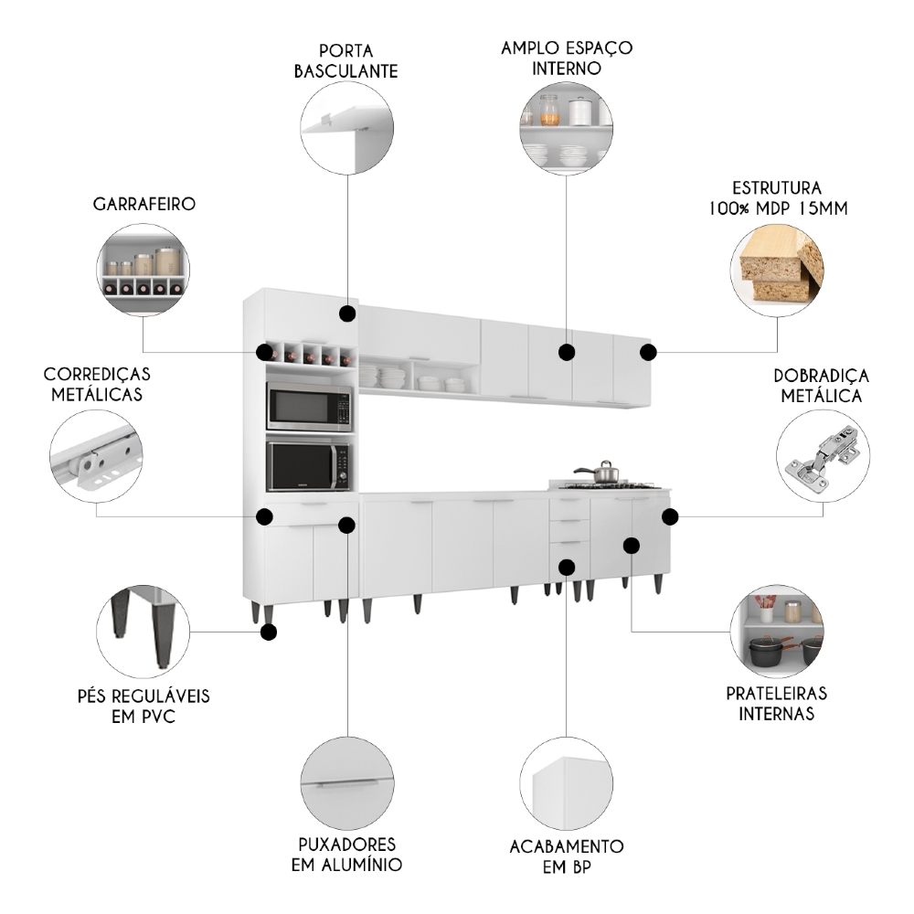 Armário de Cozinha CP05 Para Pia 180cm Pérola Z34 Branco    - Mpozenato