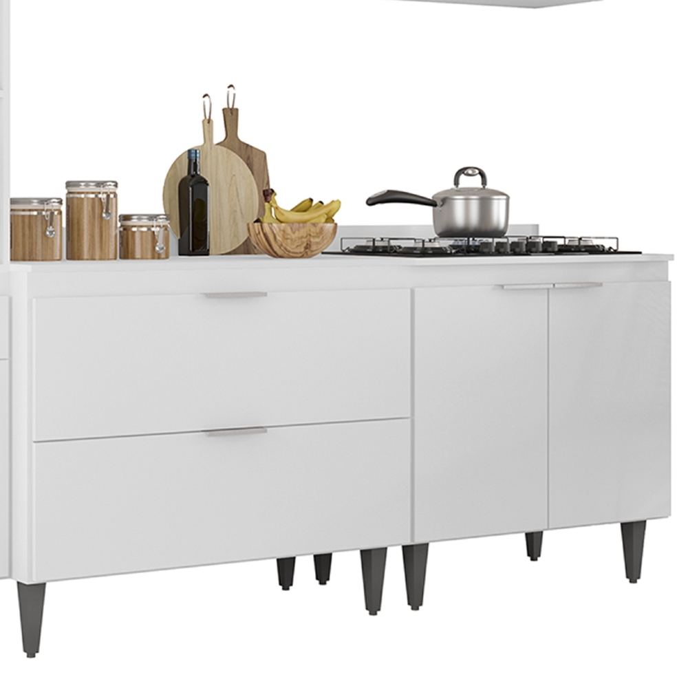 Armário de Cozinha Com Tampo CP05 240cm Pérola Branco Z34     - Mpozenato