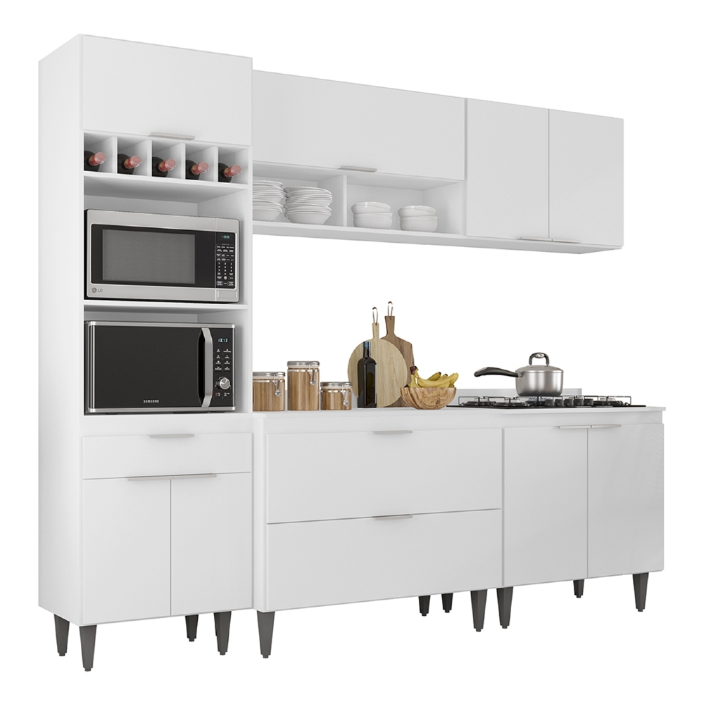 Armário de Cozinha Com Tampo CP05 240cm Pérola Branco Z34     - Mpozenato