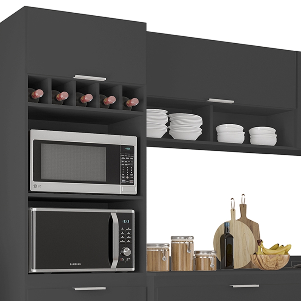 Armário de Cozinha Com Tampo CP05 240cm Pérola Preto Z34      - Mpozenato